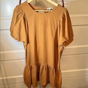 Linen Cotton Babydoll Top Boho Cottagecore Tie Back Ruffle Blouse L